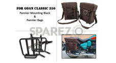 For Royal Enfield Goan Classic 350 Military Pannier Bags Coffee Brown and Mounting - SPAREZO For Royal Enfield Goan Classic 350 Military Pannier Bags Coffee Brown and Mounting - SPAREZO